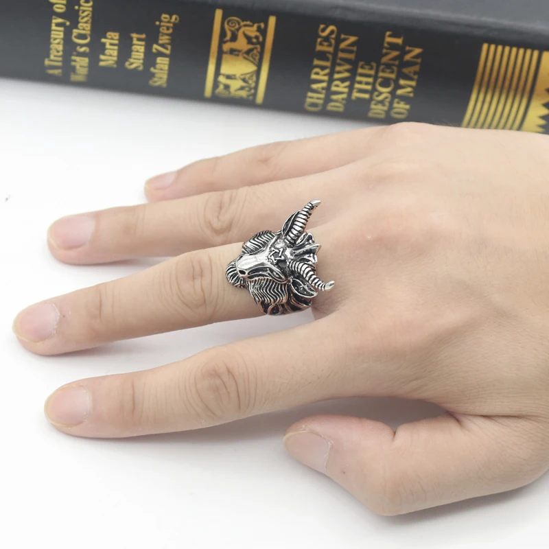 Дьявол сатана панк Для мужчин Jewelry гексаграмма черного козла овец кольцо Винтаж