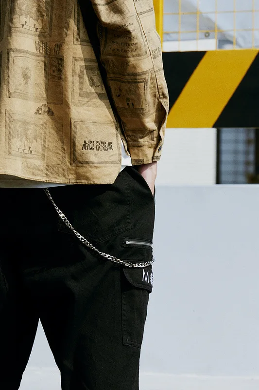 Мода печатных Повседневная рубашка негабаритных хип хоп High Street с длинным рукавом осень зима для мужчин's рубашки в уличном стиле