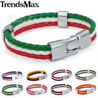 Кожаный плетеный браслет ручной работы для мужчин и женщин, с национальным флагом, Италия, LB141 - изображение