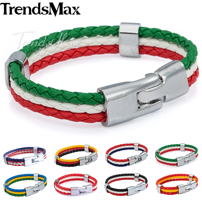 Trendsmax кожаный браслет с национальным флагом Италии ES DE RU для мужчин и женщин