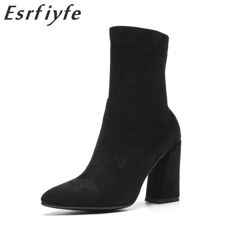 

ESRFIYFE 20108 New Women's Shoes Autumn Fashion Pointed Boots Ankle Boots Martin Boots Sexy Thick High Heels Shoes Woman Biack