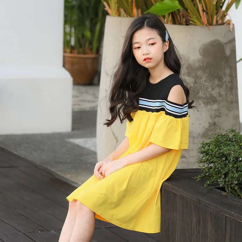 

off shoulder yellow dress for teen girl 10 12 14 years 2019 new summer