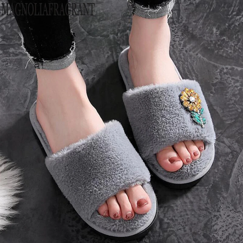 

Fur shoes Ladies Home Floor Soft Women Indoor Slippers Outsole Cotton-Padded Shoes Winter Women Slippers zapatos mujer c505