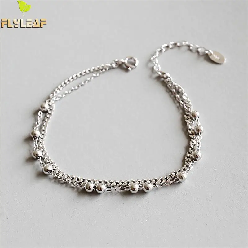 

Flyleaf 925 Sterling Silver Bracelets For Women Double-layer Geometric Beads Simple Fashion Fine Jewelry Bracelets & Bangles
