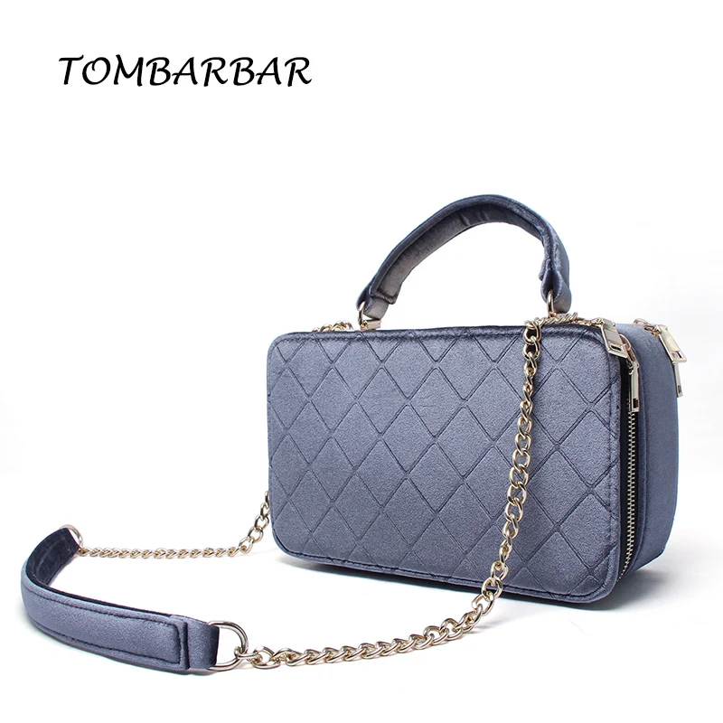 

TOMBARBAR Plaid Fashion bags for women 2017 messenger bags Grey suede shoulder handbag chains crossbody bags corduroy case