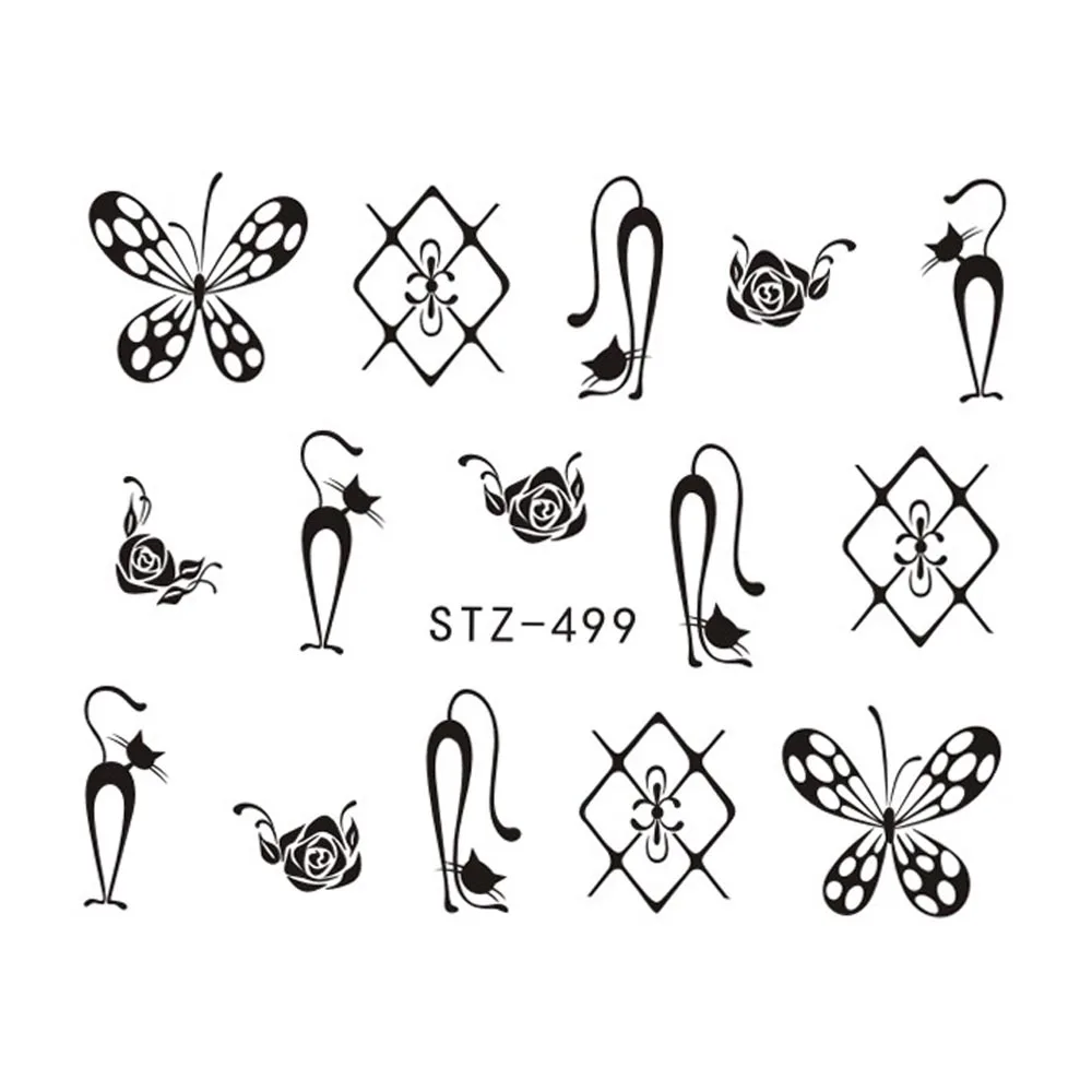 1 шт Популярные черные наклейки для дизайна ногтей, ожерелье, ювелирные изделия, кулон в виде кошки и бабочки, маникюрные наклейки для ногтей, переводные наклейки для воды, CHSTZ497-657 - Цвет: STZ499