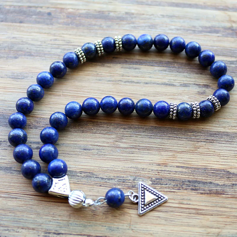 8mm Lazuli Beads with hand charm Round Shape 33 Prayer Beads Islamic Muslim Tasbih Allah Mohammed Rosary For Men&Women