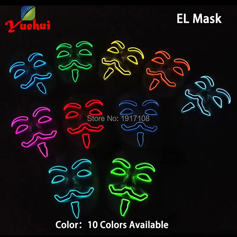 New Halloween 10 COLOR Lighting Vendetta LED Mask EL wire Gift glowing Neon Festival Glowing dance Carnival Party | Дом и сад