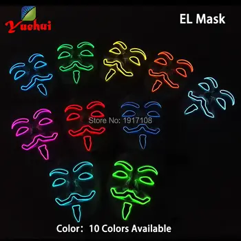 

New Halloween 10 COLOR Lighting Vendetta LED Mask EL wire Mask Gift glowing Neon Festival LED Glowing dance Carnival Party Mask