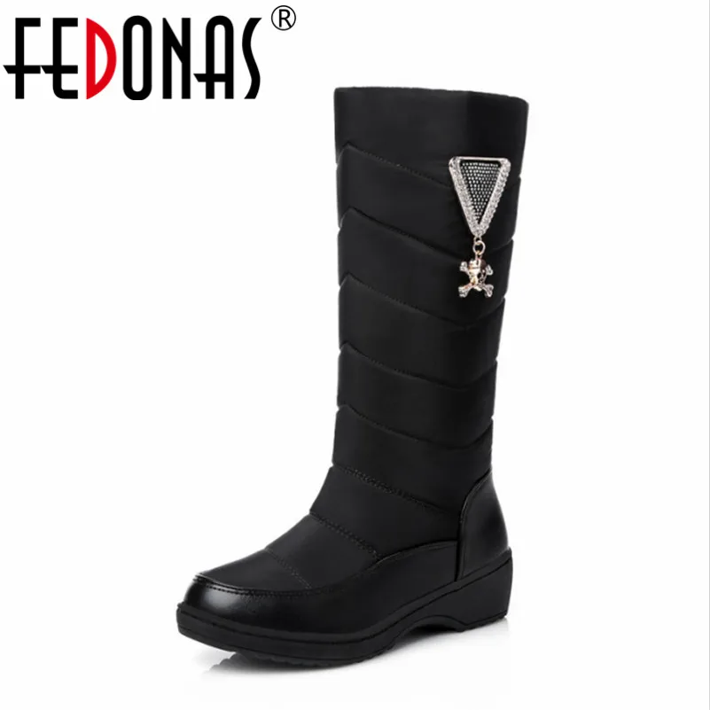 

FEDONAS Fashion Women Boots Thick Fur Warm Snow Boots Winter Down Mid Calf Boots Rhinestone Platforms Waterproof Shoes Woman