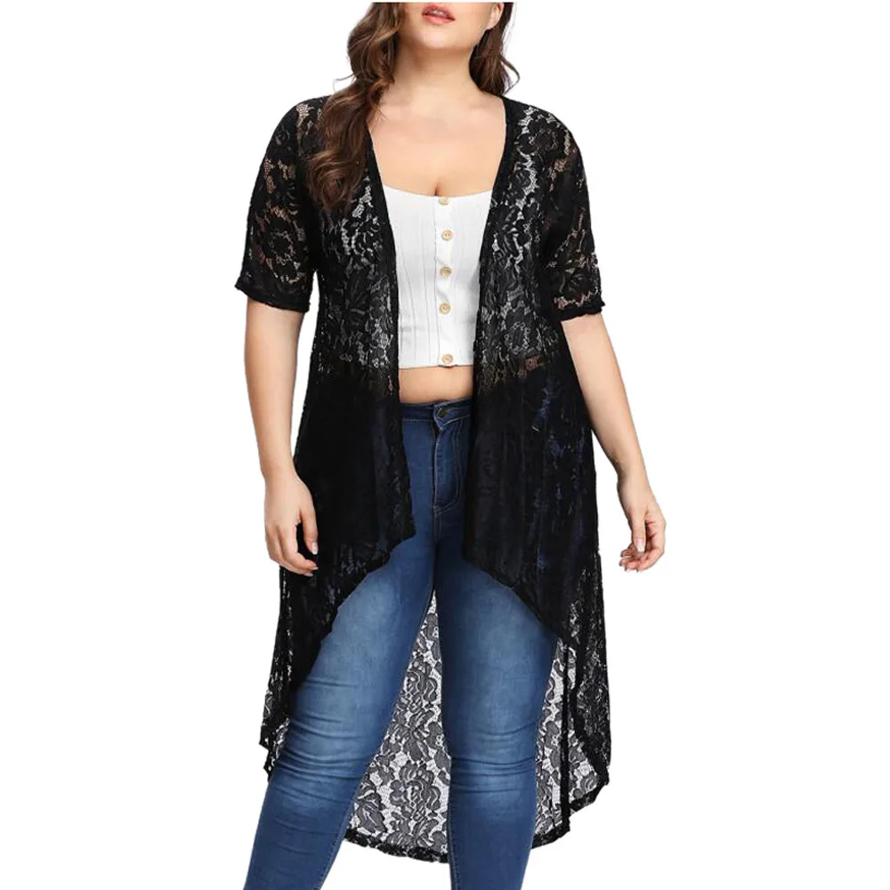 

Plus Size 5XL Summer Beachwear Cardigan Womens Tops and Blouses Elegent Lace Cardigan Tunic Women Clothes
