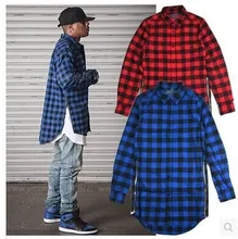 Fashion men plaid zipper long sleeve shirt hip hop extended oversized tartan flannel designer Brand Shirt For Men
