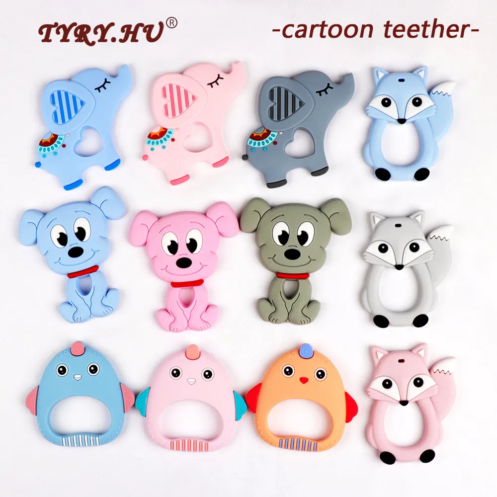 

TYRY.HU 1pc New Cartoon Baby Silicone Pendant Beads Puppy Chicken Animal Food Grade Necklace Accessories Infant Chew Toys DIY