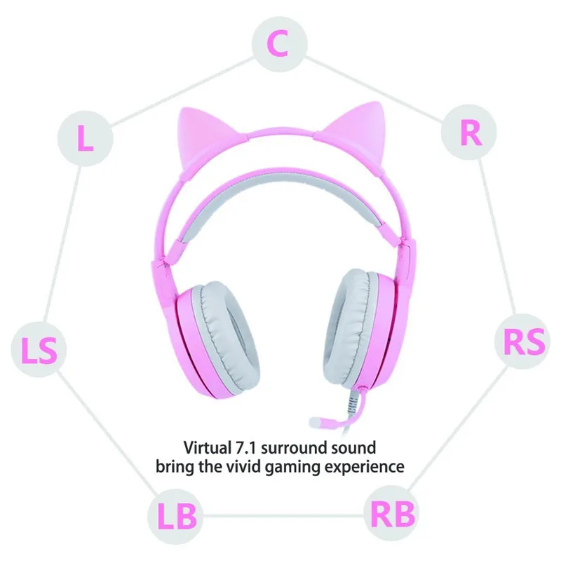 SOMIC G951 Gaming Headset USB 7 1 Virtual Surround Sound Headsets LED Cat Ear Headphones With Mic For Computer PC for Women Kids