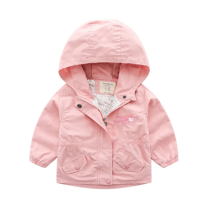 

2019 Spring Baby Girl's Coats Embroidery Bird Cartoon Pink Kids Girls Jackets Hooded Letters Fashion Green Children Outwear