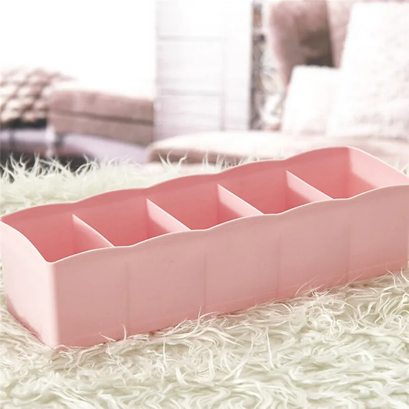 5 Grids Plastic Organizer Storage Boxes Separator Tie Bra Socks Drawer Cosmetic Divider Tidy Solid Color Storage Tool #5AU03 (7)