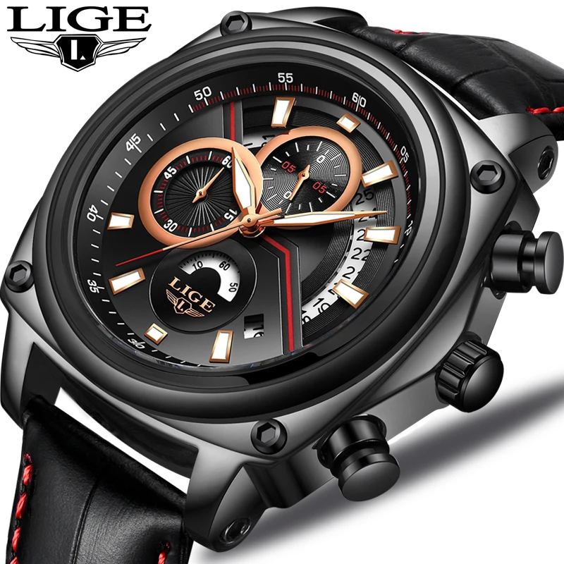 

Relogio Masculino LIGE Men Watch Top Business Brand Luxury Men Waterproof Sport Chronograph Watches Mens Casual Leather Clock