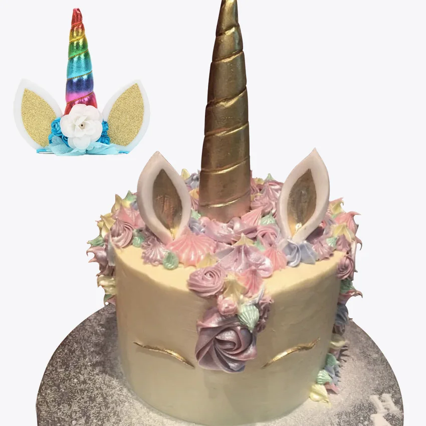 

14cm Gold Silver Unicorn Horns Cake Topper Kids Birthday Cake Decoration Halloween Birthday Party Event Supplies