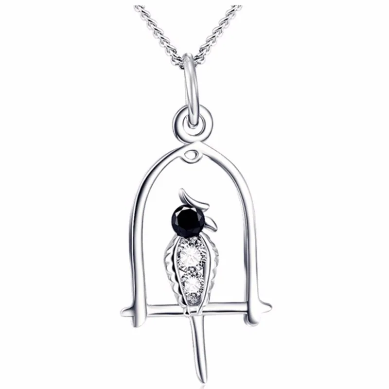 FNX 925 Sterling Silver Pendant Necklace Bird in Birdcage design with 18inch 1mm silver box chain Fine women jewerly gift for lover GNX10254 (10)