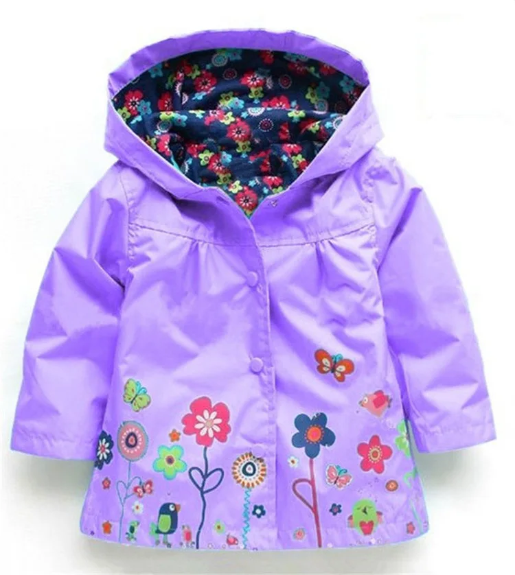 

spring autumn kids jackets for girls cute pig print flowers hooded windproof coats baby clothes children's jacket