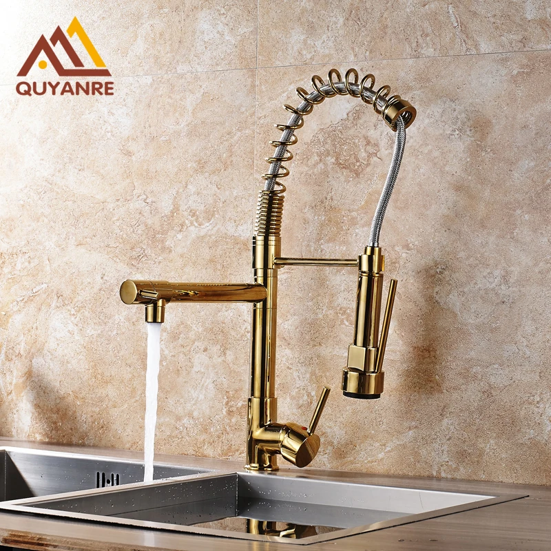

Gold-plated Single Lever Kitchen Mixer Pull Down Sprayer Head Kitchen Sink Mixer Faucet
