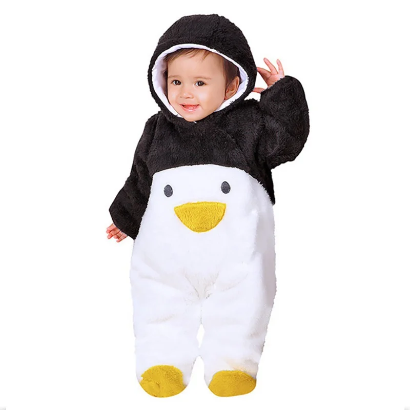 Детские комбинезоны; зимняя плотная одежда для альпинизма для девочек и мальчиков; теплые комбинезоны для новорожденных мальчиков и девочек с рисунком пингвина; комбинезоны с капюшоном для малышей