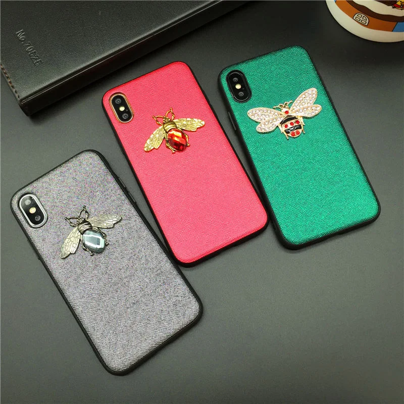 

Luxury Brand Bling Diamond Bee Case For iphone XS MAX X XR PU Leather Matte Hard Cover Phone Cases for iPhone 7 8 Plus 6 6S Plus