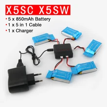 Для SYMA x5sw x5sc x6sw Радиоуправляемый квадрокоптер Радиоуправляемый Дрон Батарея 3.7 В 850 мАч lipo Батарея запасных Запчасти с 5 in1 Кабель