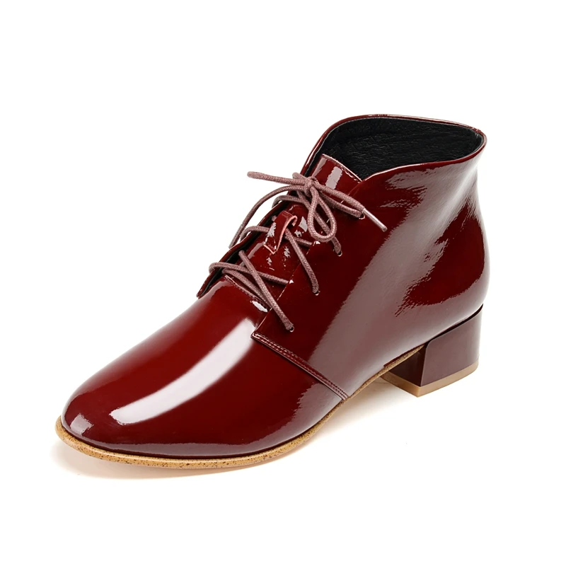 red 40 Black Botas 35 Moda Mujer Mujeres De Cuero Bajo Causal Tacón Enmayer Redonda Tamaño Punta Zapatos Grueso Tobillo Real Cr1295 wH1RxcqX