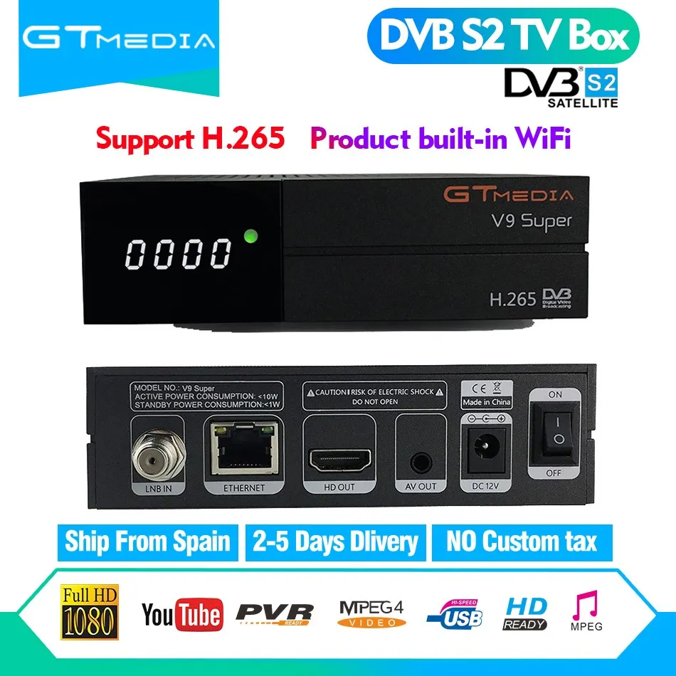 

GTMEDIA V9 Super decoder Satellite TV Receiver DVB-S2 FULL HD H.265 Support PowerVu Bisskey DLNA Receptor europe cline Freesat