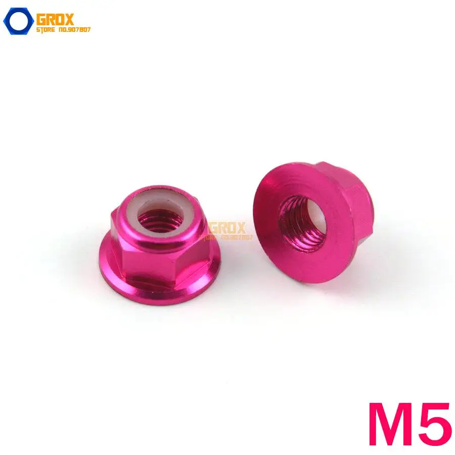 

12 Pieces M5 Peach Hex Flange Nylon Lock Nut Aluminum