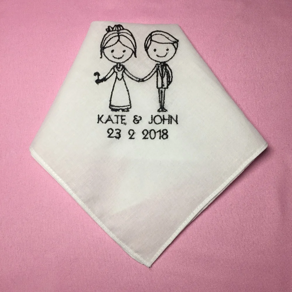  Custom Wedding Gift Embroidered Wedding Handkerchief Square White Pocket Handkerchief