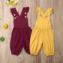 Хлопковый Летний комбинезон без рукавов с рукавами-крылышками для маленьких девочек, однотонный Свободный комбинезон, одежда, костюм