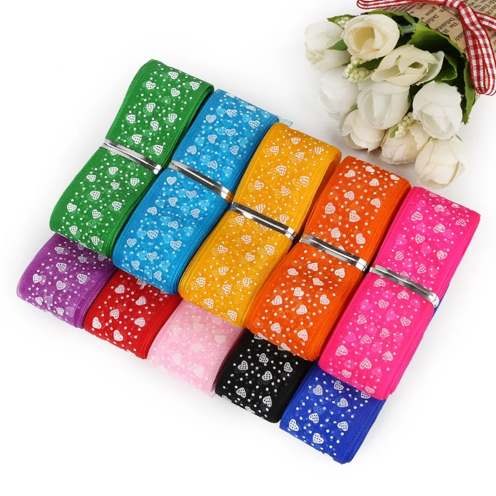 

28mm Width Multiple Colour 5/10Yards/lot Heart Dot Printed Pattern Lace Ribbon Trim for Handmade Findings Sewing Accessories
