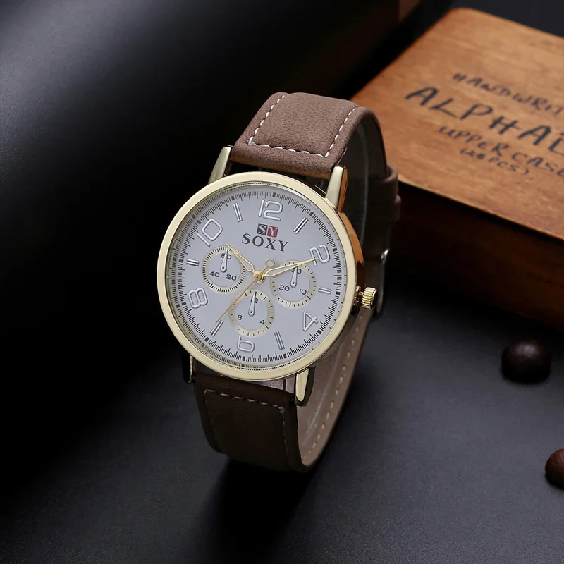 

SOXY Luxury Wrist Watch Fashion Leahter Sport Watch Men Watch Mens Gold Watches Hour Clock relogio masculino reloj hombre