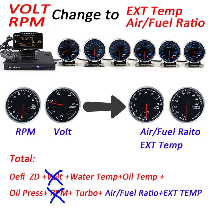 Defi Advance Link система ZD+ 6 Дейзи цепные измерительные приборы BF CR RS C2 вольт температура воды Температура масла пресс тахометр об/мин турбо Boost датчик - Цвет: VOLT RPM Change