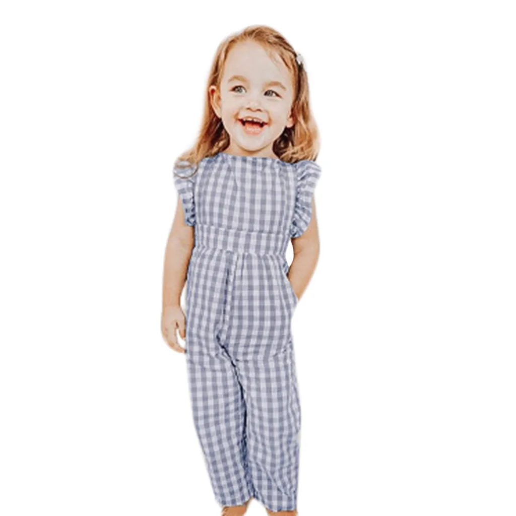 

Toddler Kids Baby Girl Plaid Flouncing Romper Princess Jumpsuits Clothes organic baby clothes new born baby clothes