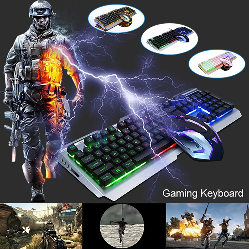 

V1 Wired Backlight illuminated Ergonomic USB Gaming Keyboard + 3200DPI Optical Mouse Kit PC Gamer Laptop Computer Gaming Set