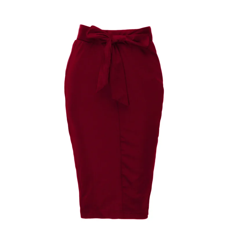 

Vintage Wine Red Skirts Solid Color Pencil Skirt Female Spring Summer High Waist Bodycon Split Skirts