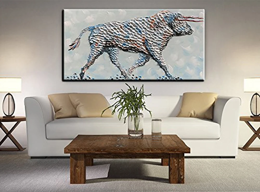 

100% Hand-painted Oil Painting on Canvas Beautiful Colorful Animal Cow Paintings Modern Home Sitting Living room Decor pictures