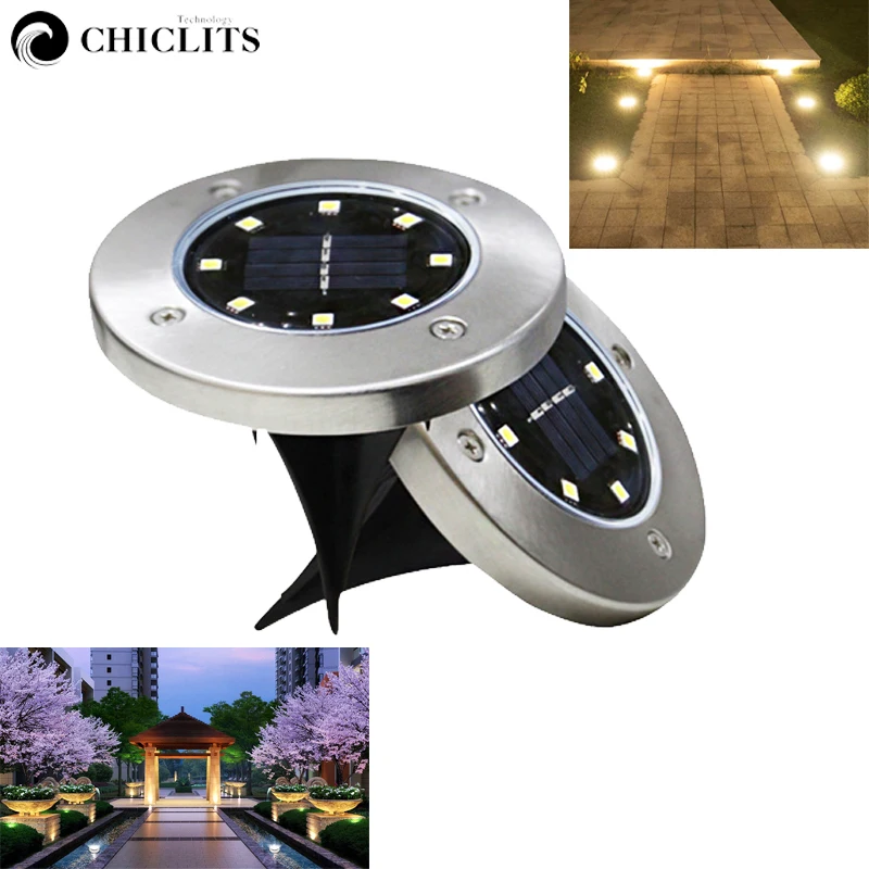 

Chiclits 8Leds Solar Powered Ground Light 4PCS Waterproof Garden Pathway Deck Lights for Home Driveway Yard Lawn Road Lamp
