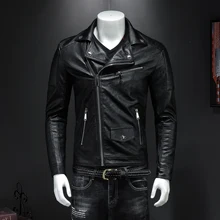 Горячая Распродажа, модная мужская кожаная куртка, Мужская Повседневная качественная брендовая мотоциклетная кожаная куртка с черепом