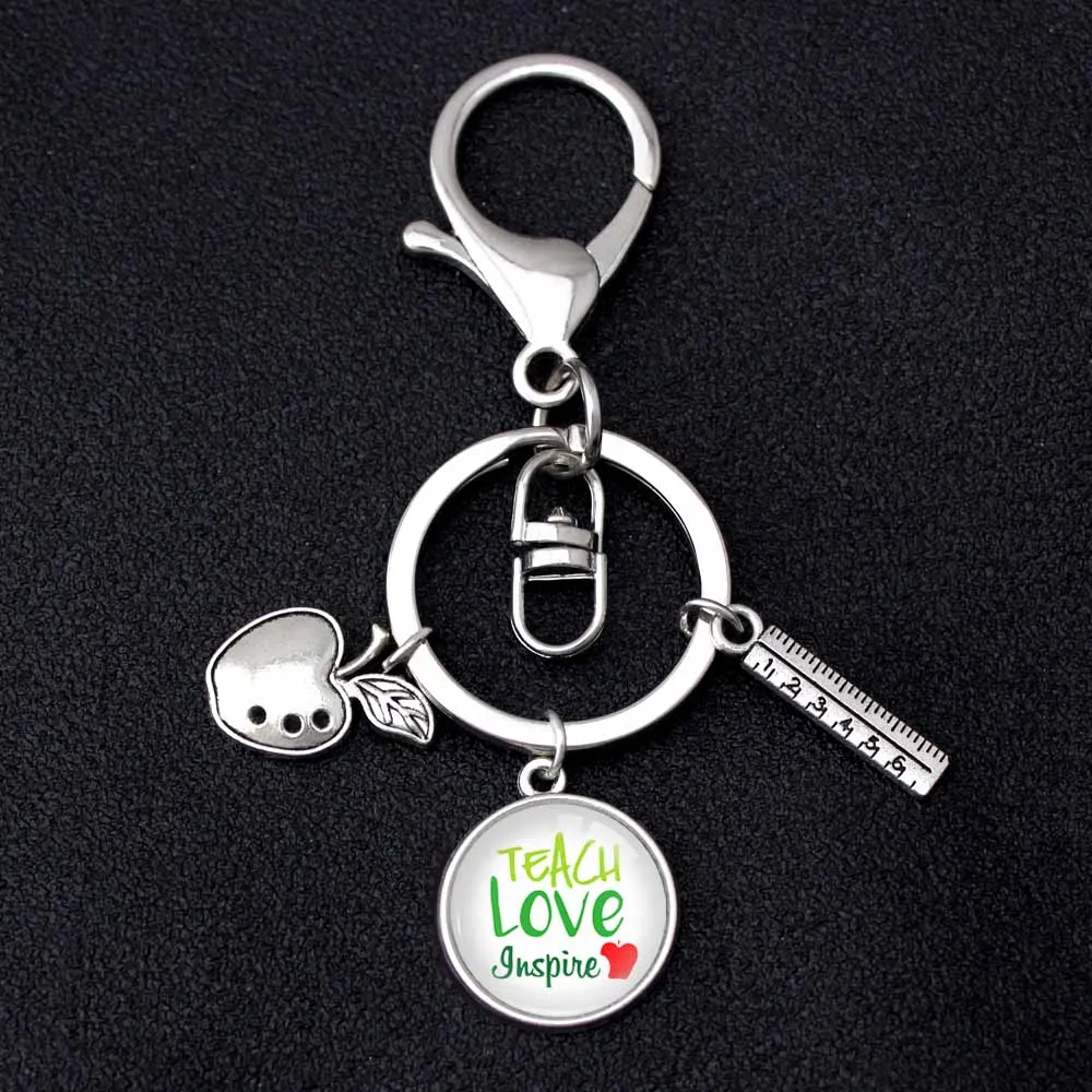 

Teacher Appreciation Keychain Apple Teach Love Inspire Keychains Key Chain Key Ring Women Men Male Unisex Keyring Jewelry Gift