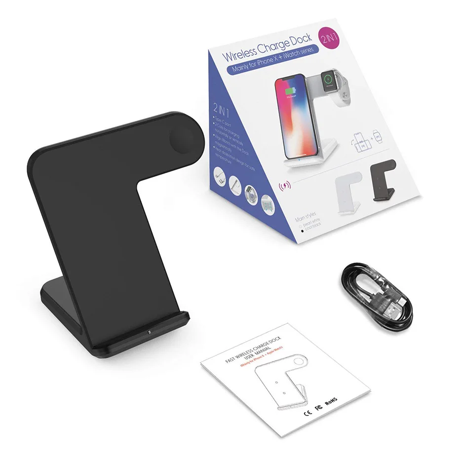 QI 2 in 1 Wireless Charger Stand For Iphone 8 Iphone X Apple Watch 2.0 3.0 QC 2.0 QC 3.0 10W Wireless Charger For Samsung S8 S9  (7)