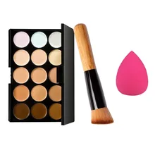 makeup brushes professional 2016 Beauty 1pcs 15 Colors Makeup Concealer Contour Palette+ Water Sponge Puff Blender+Makeup Brush