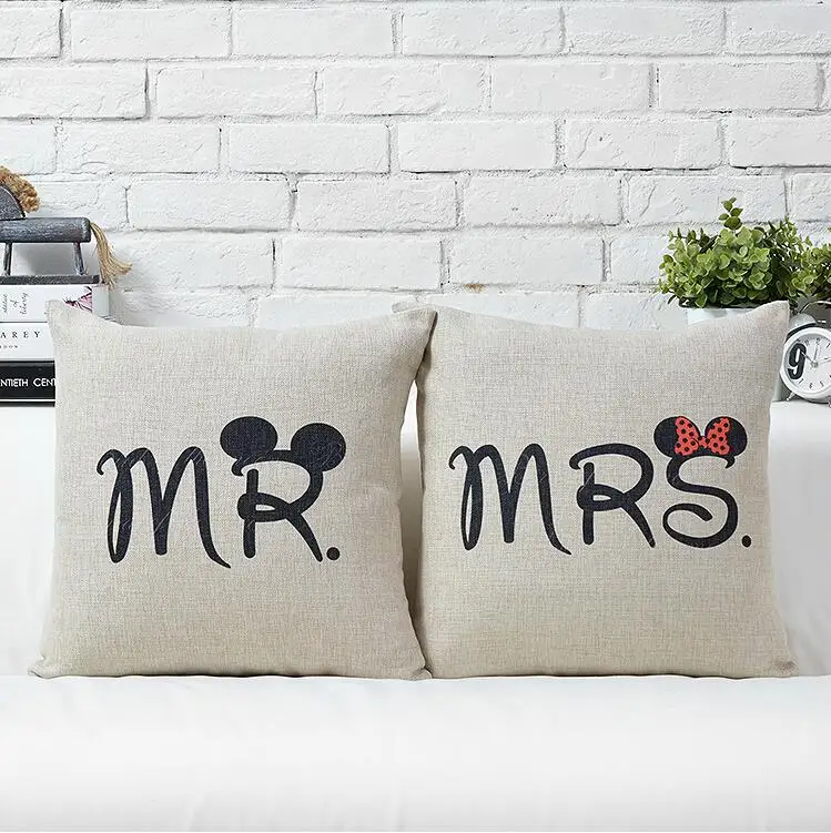 Mr And Mrs Couple Pillow Cases Valentine/'s Gift Linen Cushion Cover Home Decor