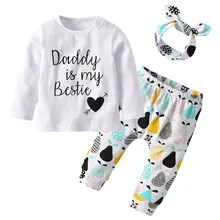 Комплект одежды из 3 предметов «Daddy is my Bestie» для новорожденных девочек, хлопковая футболка с длинными рукавами+ штаны+ повязка на голову, осенняя одежда для младенцев