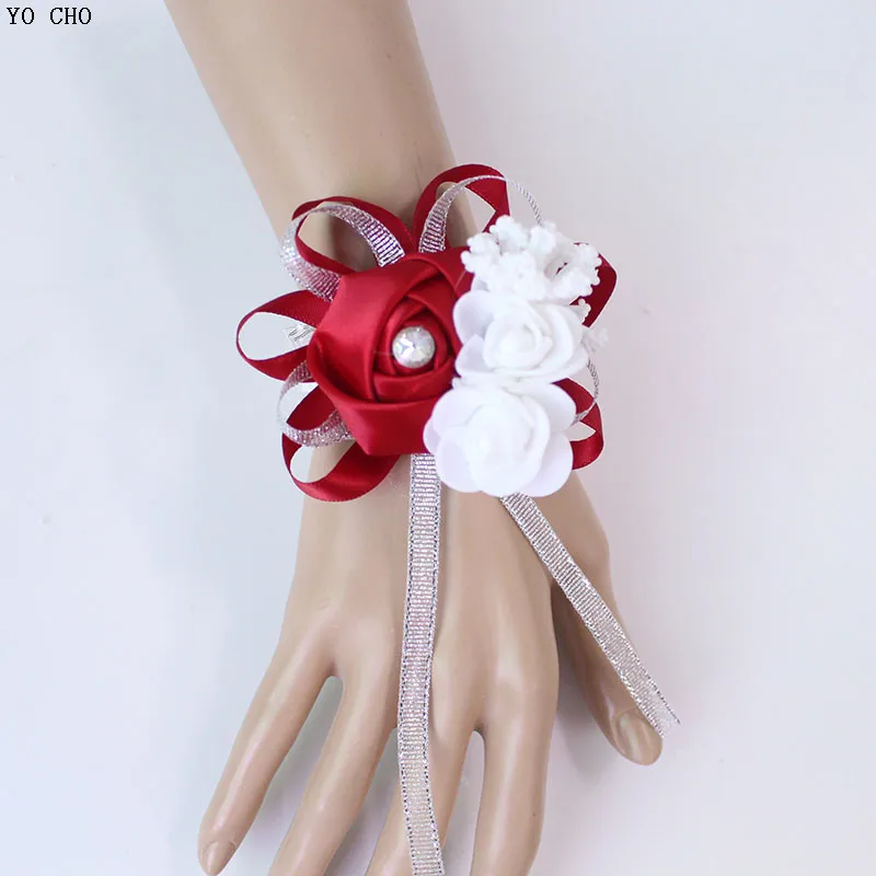 wedding wrist corsage Bracelet bridesmaid rose silk white pink marriage wrist corsage  (262)