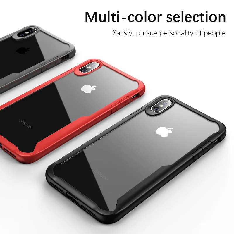 

For iPhone X XR XS Max Case Soft Silicone+Transparent PC Armor Shockproof Back cover Case for iPhone XS full cover phone shell