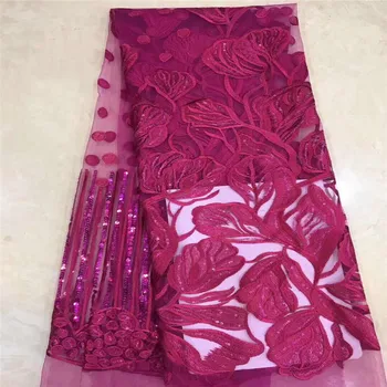

Fushia Pink 2019 High Quality African Lace Fabric Wine Red French Net Embroidery Sequins Tulle Lace Fabric For Nigerian Party